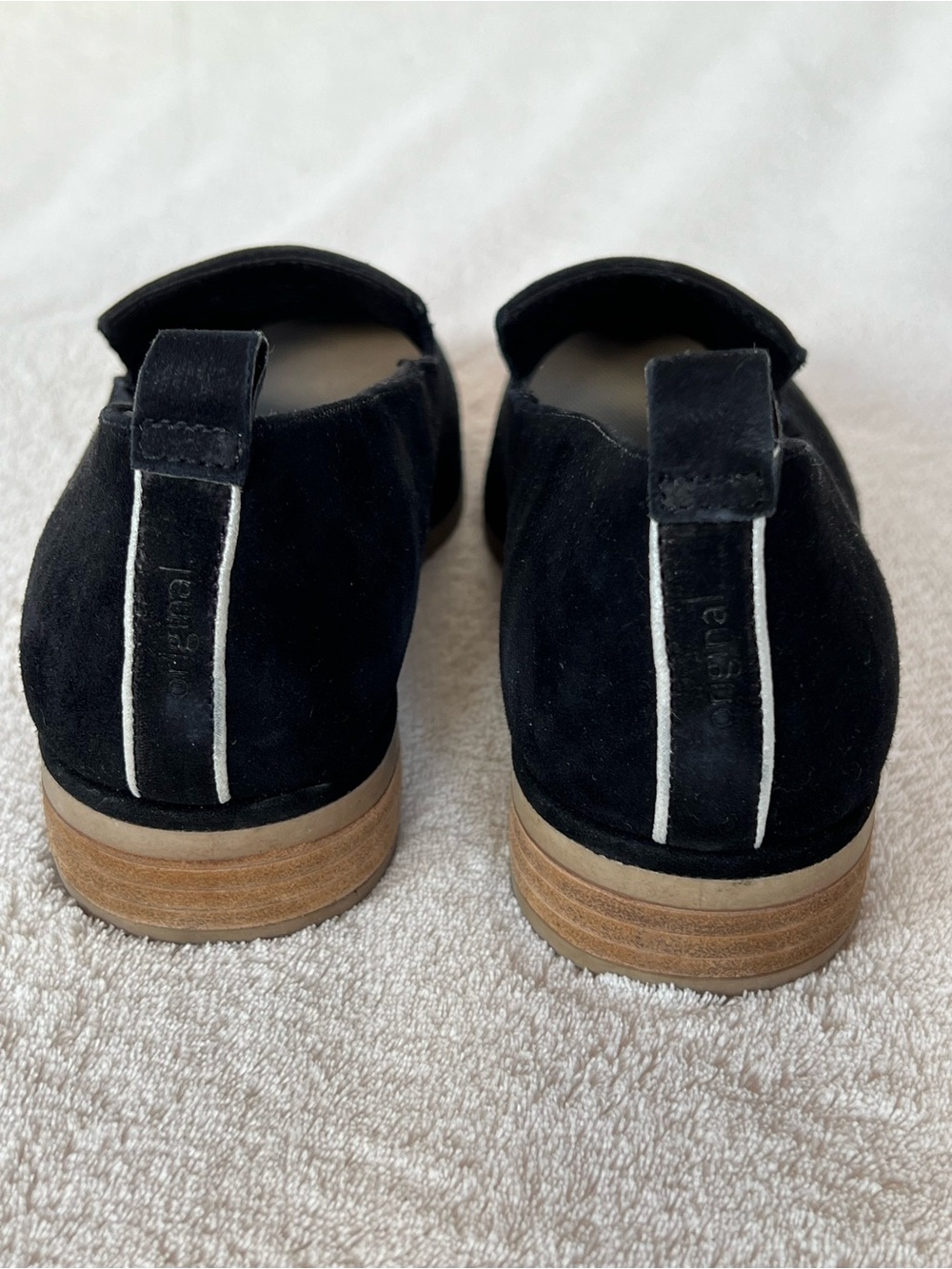 DR SCHOLLS BLACK SUEDE LEATHER SLIP ON LOAFERS STACKED LOW HEEL SIZE 7.5 - Picture 5 of 13